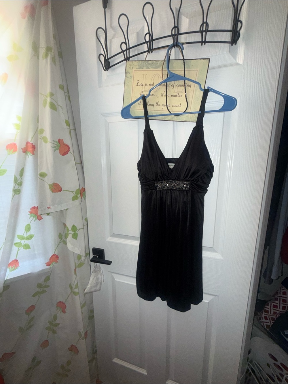 Black Embellished Mini Dress with V-Neck